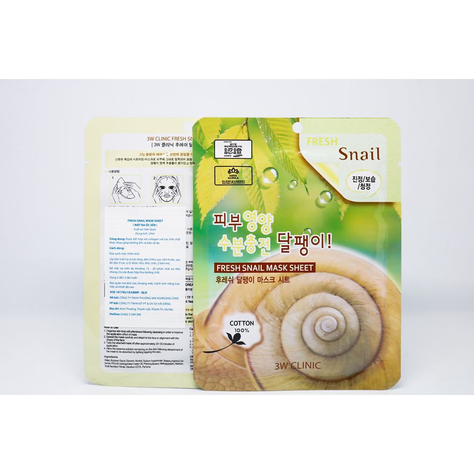 (GIÁ TỐT NHẤT ) Combo 10 Mặt Nạ Dưỡng Chất Collagen Ốc Sên 3W Clinic Fresh Snail Mask Sheet 23ml x 10