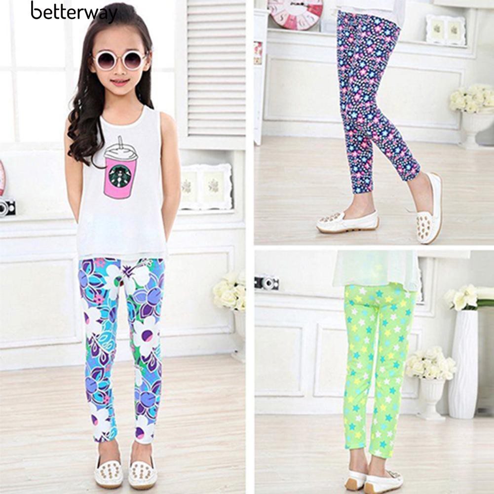 Quần Legging Co Giãn In Hoa Và Ngôi Sao Cho Bé Gái (2-14 Tuổi)