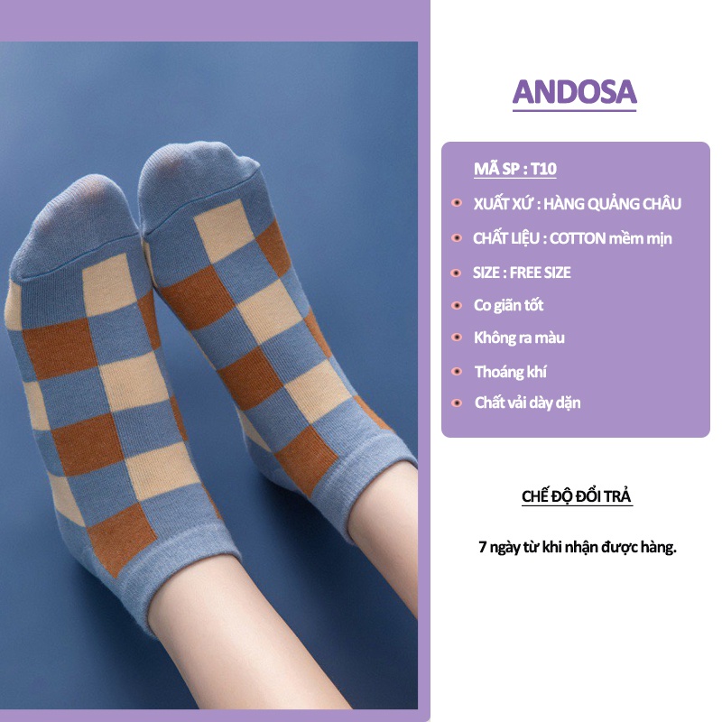 Tất vớ cổ ngắn nữ họa tiết vintage cute dễ thương phong cách Hàn Quốc ANDOSA T10