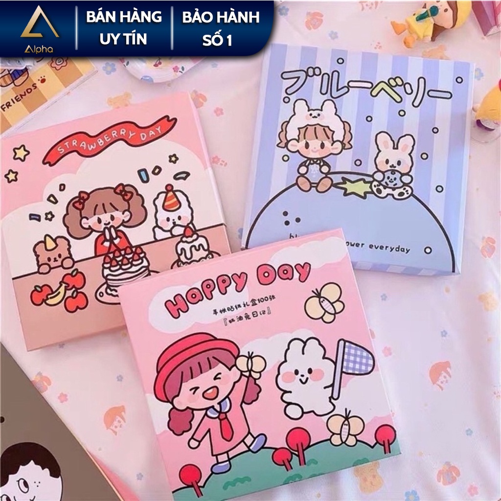 Sticker hoạt hình Alpha, Miếng dán trang trí kích thước 8x8cm