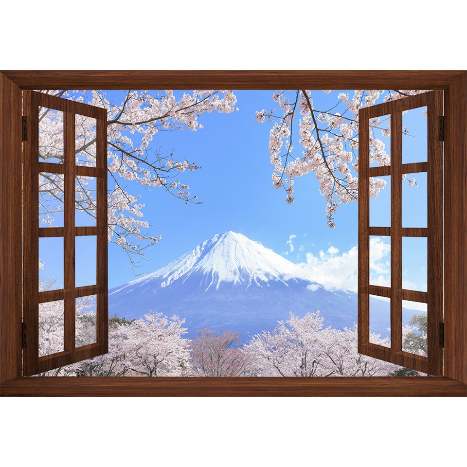 Tranh dán tường hình cửa sổ núi Phú Sĩ