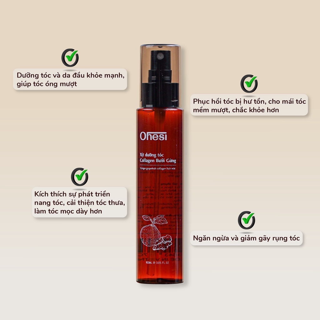 Xịt dưỡng tóc Collagen Bưởi Gừng Ohesi 100ml