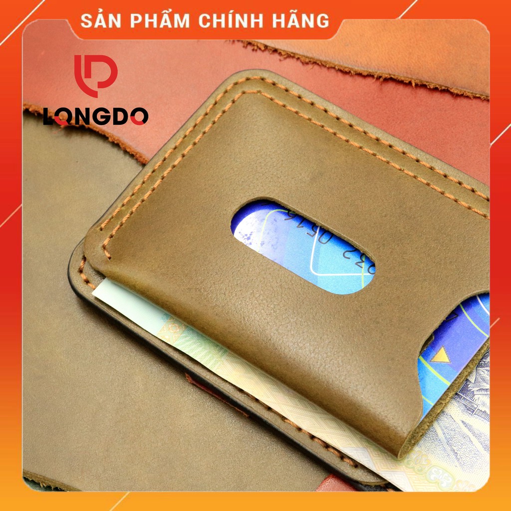 Ví sen 5, ví nam xanh rêu da bò thật - Bảo hành 5 năm - Hàng chính hãng thương hiệu Longdo Leather