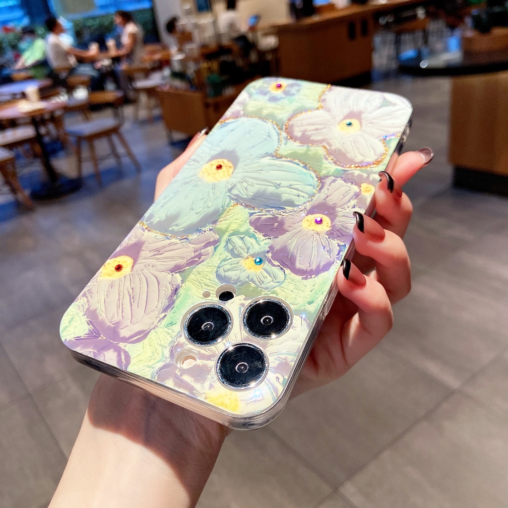Ôp Điện Thoại Silicon Dẻo Họa Tiết Hoa Kiểu Tranh Sơn Dầu Cho iphone 13 12 11 14 15 pro max 13pro 12pro xs max xr x 7 8 14plus Ốp