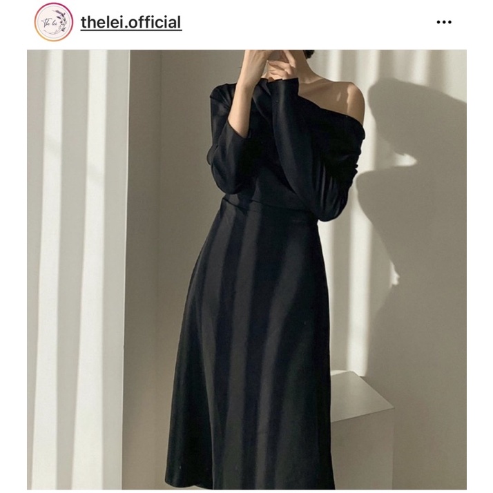 Váy trễ vai lệch vai dáng dài maxi dài tay tiểu thư dự tiệc