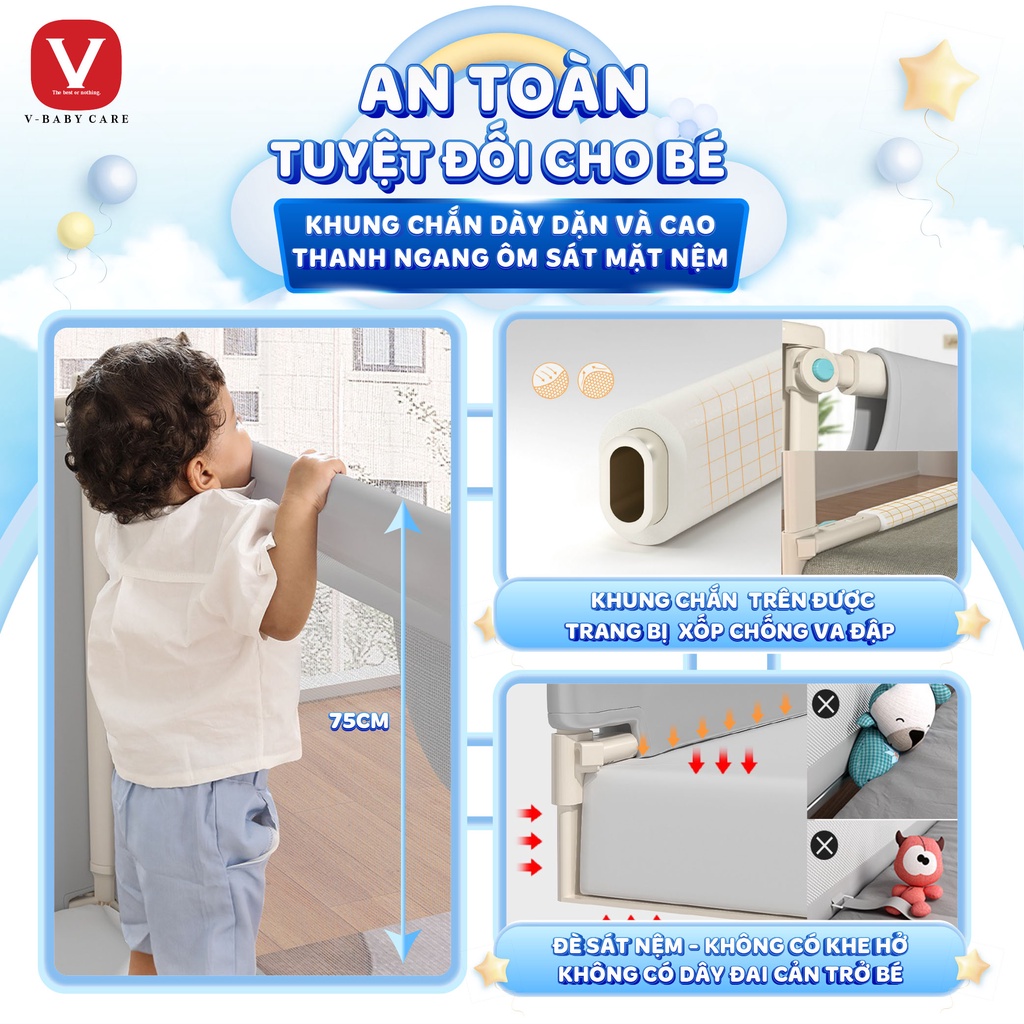 Thanh Chắn Giường V-BABY NV01 & N1S & NV02 Mới Nhất 2023 -1 thanh 1 mặt