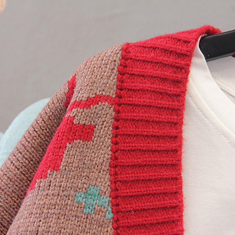 Xiangbao Áo Khoác Cardigan Dệt Kim Tay Dài In Họa Tiết Bông Tuyết Tuần Lộc Giáng Sinh Màu Khối