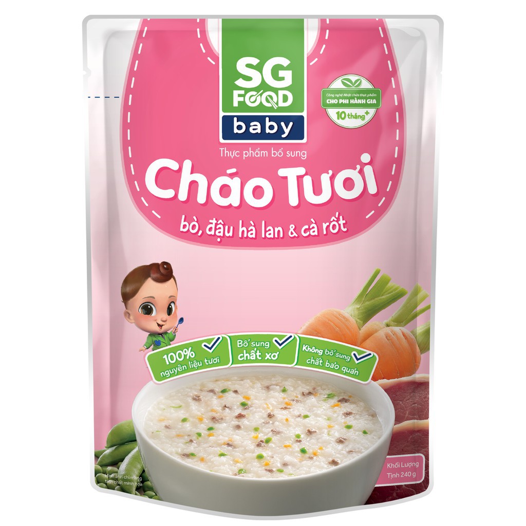 [Lẻ Giá Sỉ]Combo Cháo tươi baby Sài Gòn Food (cá hồi - bò - thịt) 240g x 3 gói (0.81 kg) GIÁ TỐT NHẤT CỰC NGON