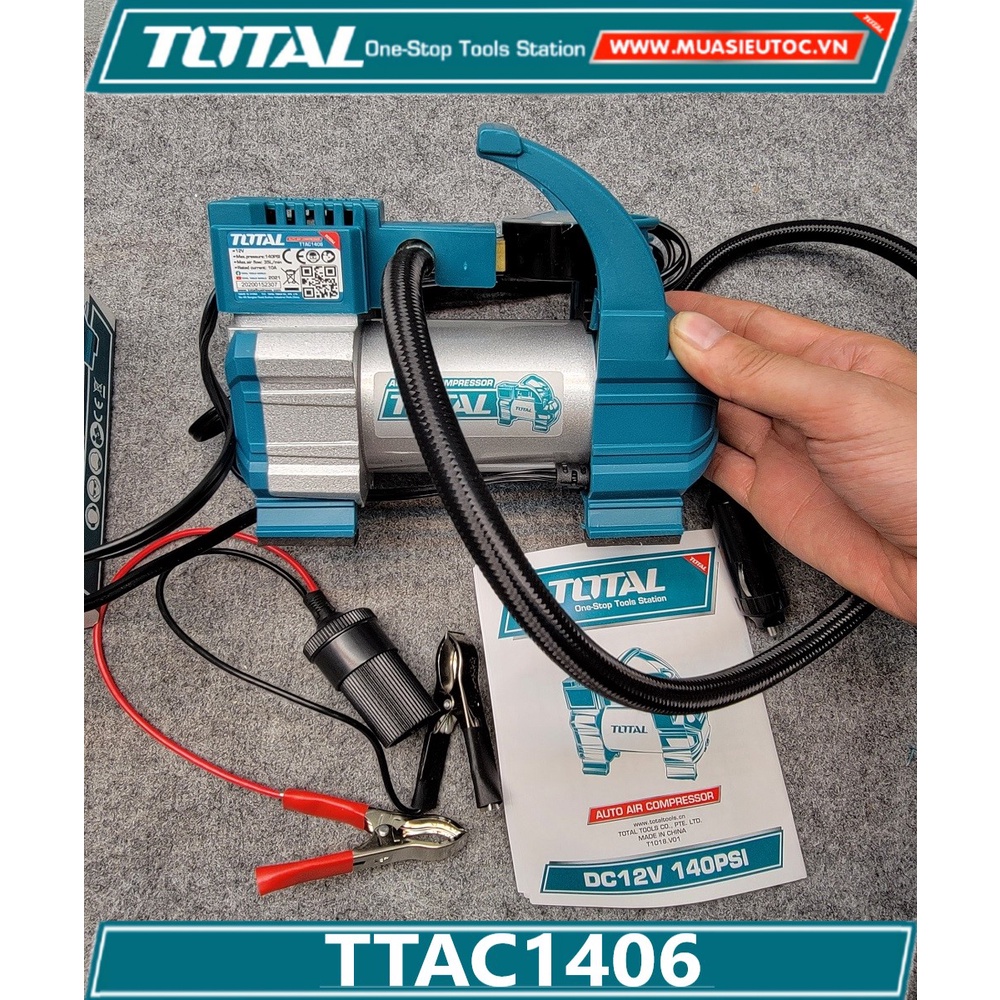 Máy bơm lốp dụng cụ kiểm tra hơi lốp xe gắn máy ô tô, xe hơi Total TTAC1406 nguồn DC 12V