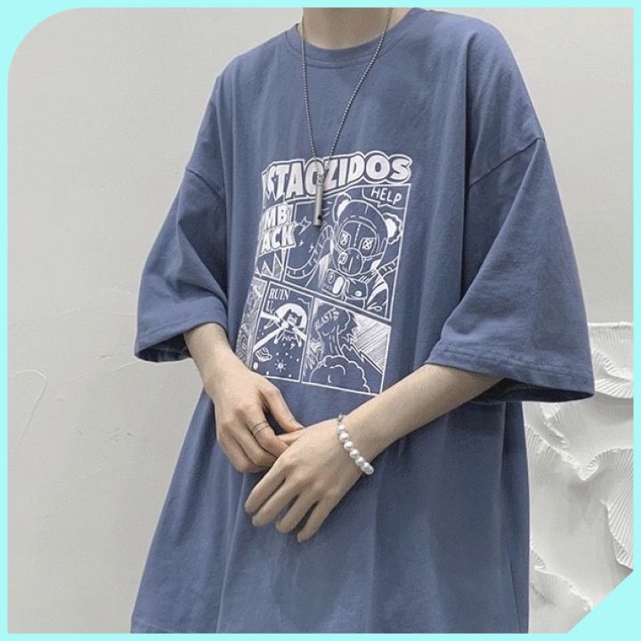 Áo thun tay lỡ nam nữ, áo phông unisex form rộng chất cotton mát mịn thấm hút mồ hôi in hình Hoạt Hình