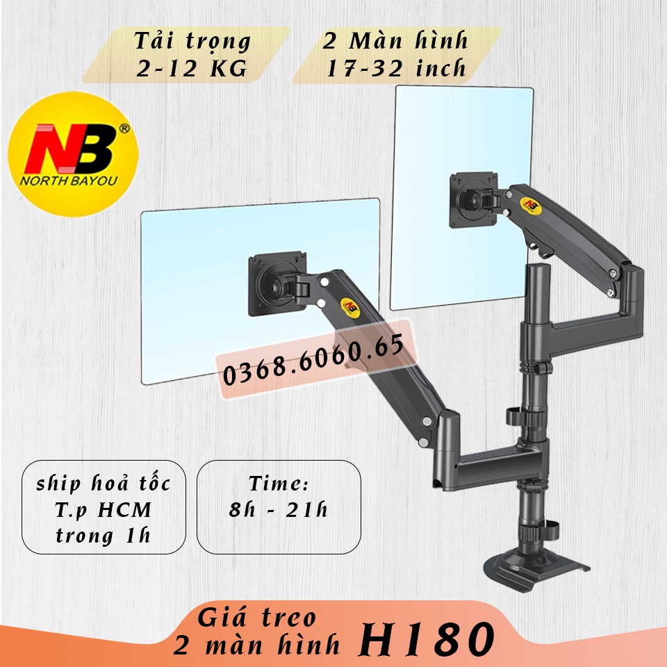 H180 Giá Treo 2 Màn hình máy tính/ Giá đỡ 2 màn hình [Màn Hình 17&quot; - 32&quot;] / Phiên bản H100 2 cánh tay/ Cao cấp hơn F160