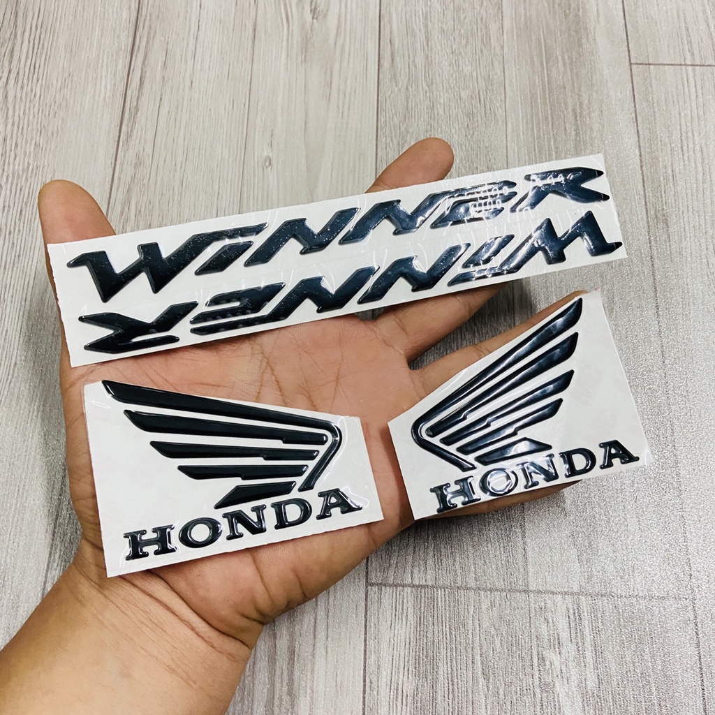 Combo chữ Winner kèm logo Cánh Chim chất liệu nhựa dẻo mạ Chrome dán xe Honda Winner v1