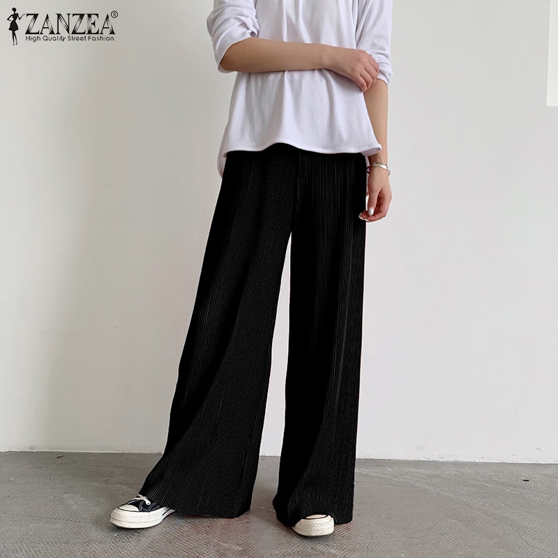 Quần ống rộng ZANZEA lưng thun phối bèo cho nữ