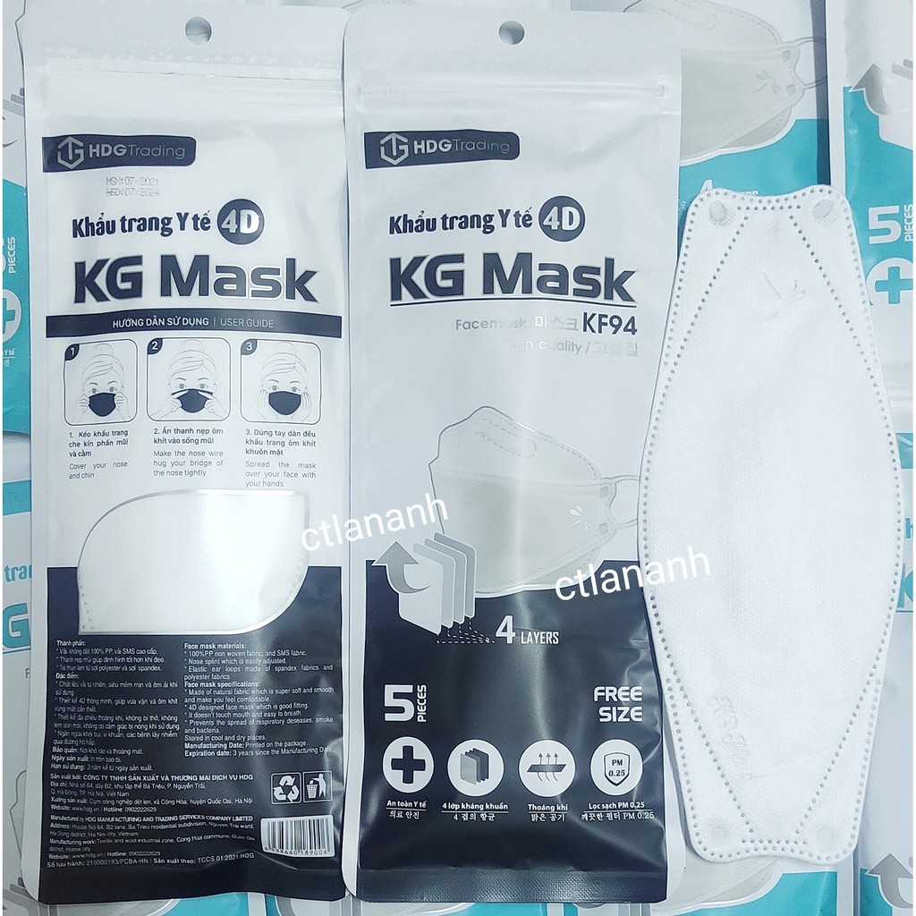 Khẩu trang y tế 4D KG Mask KF94 kiểu dáng Hàn Quốc ( vỏ đen ) túi 5 chiếc