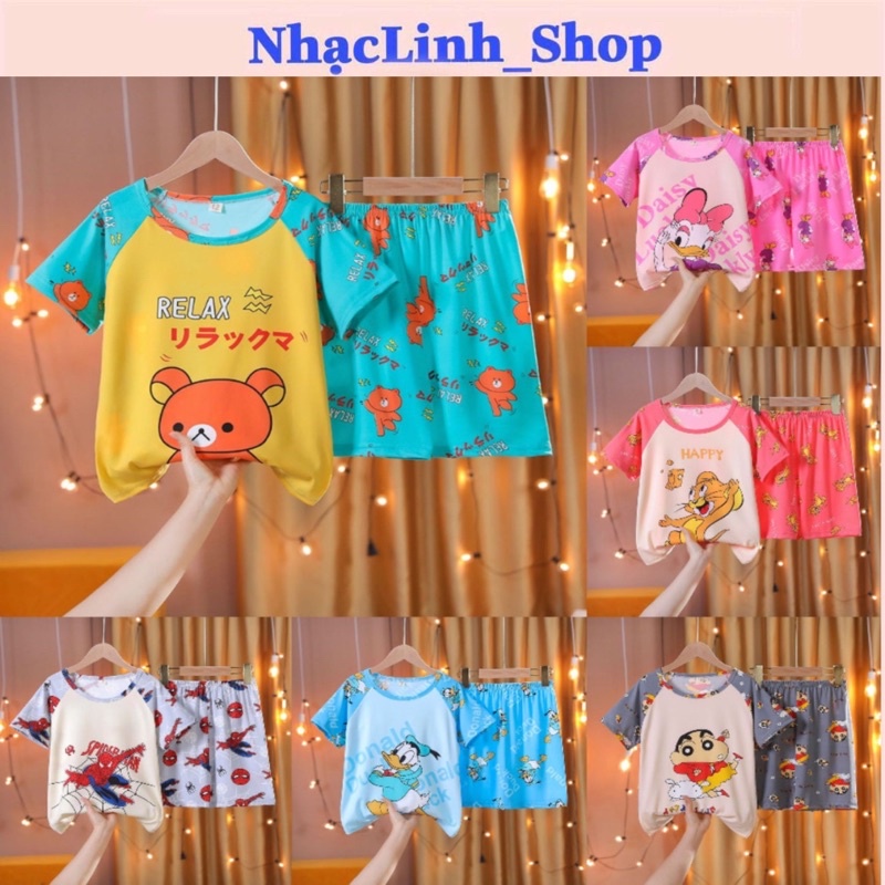 Bộ đồ ngủ ngắn tay chất thun cotton in hoạ tiết hoạt hình dễ thương cho bé từ 3-9 tuổi