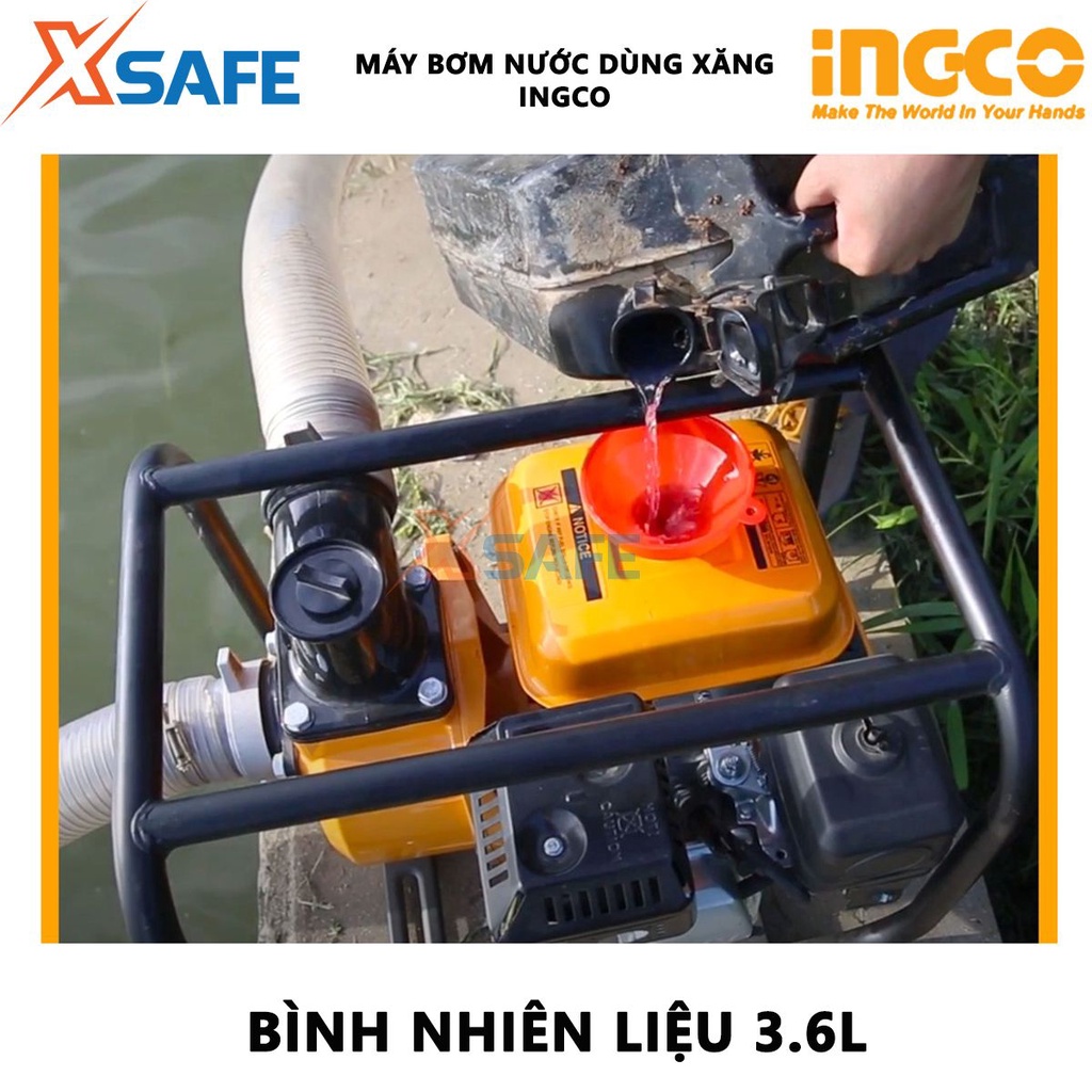 Máy bơm nước dùng xăng INGCO Máy bơm xăng 7.0HP, dung tích xilanh 208cc, dung tích bình nhiên liệu 3.6L - [XSAFE]