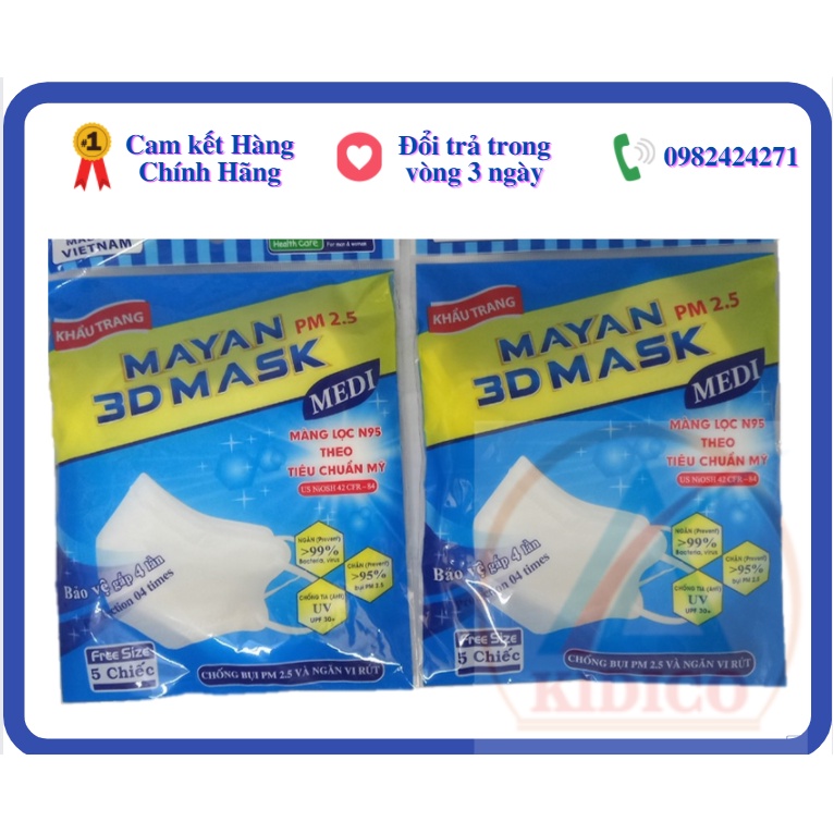 Khẩu Trang 3D Mayan Mask Media Chống Bụi PM 2.5 4 lớp người lớn, trẻ em- Gói 5 cái