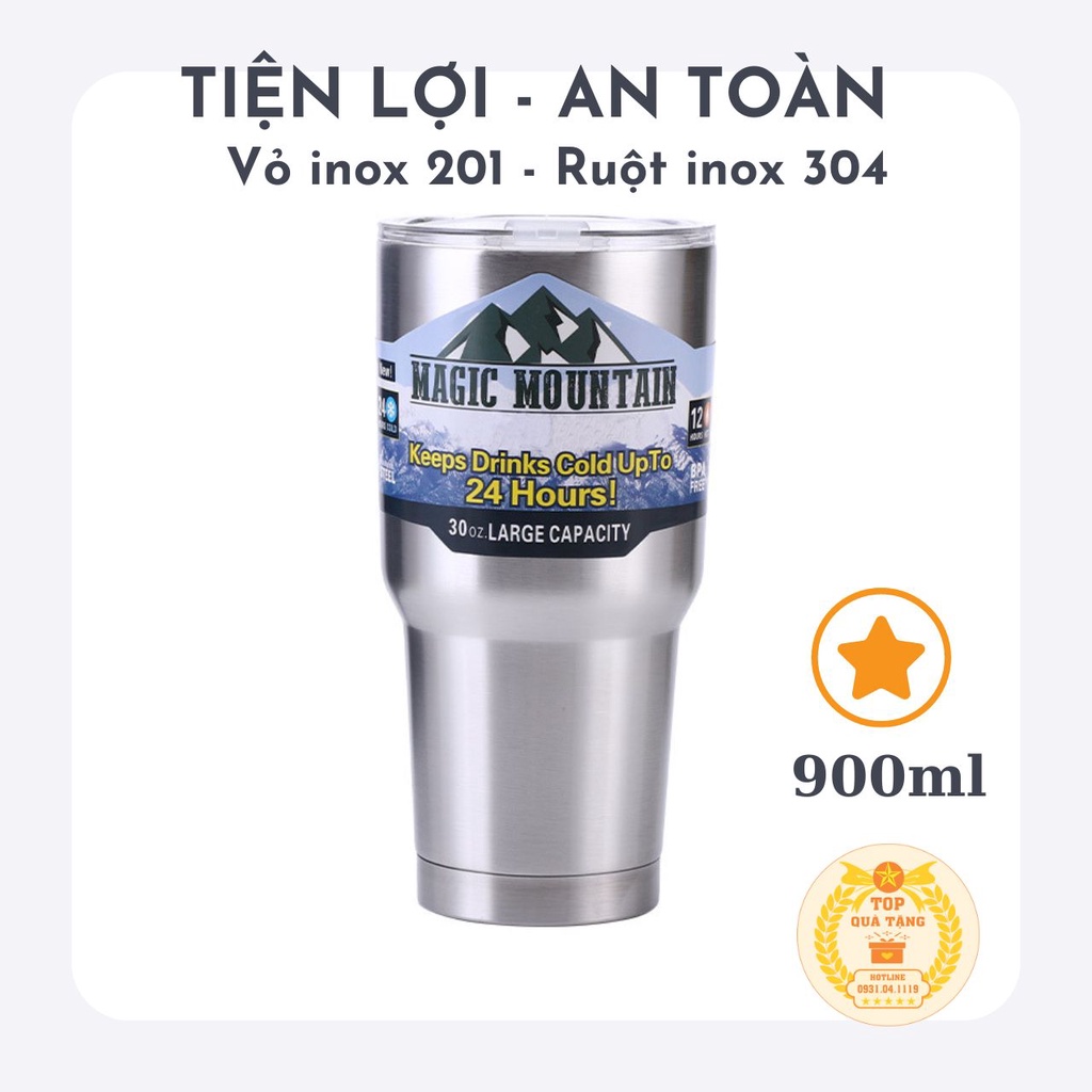Ly giữ nhiệt Yeti Thái Lan TopGift LGN010 600-900ml Inox 304, kèm ống hút và túi đựng