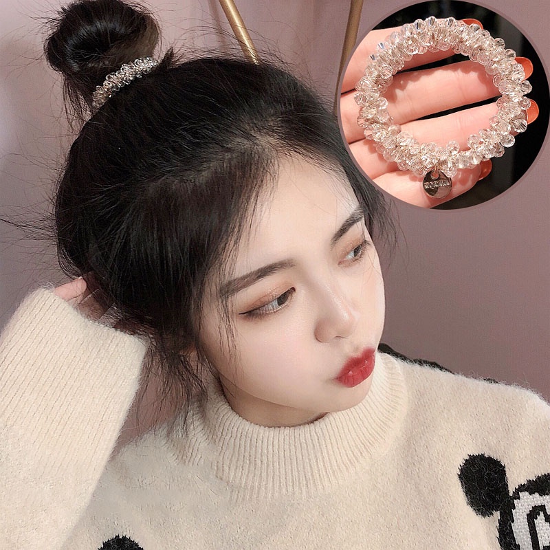 Dây buộc tóc đính đá pha lê đơn giản phong cách Hàn Quốc cho nữ