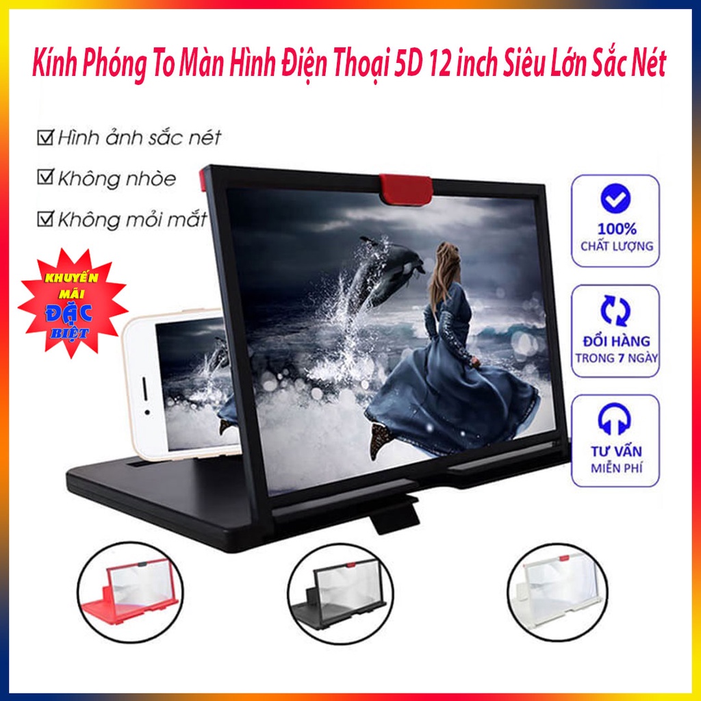 Rẻ Nhất Kính phóng to màn hình điện thoại 5D 12 inch siêu lớn sắc nét chống lóa mỏi mắt