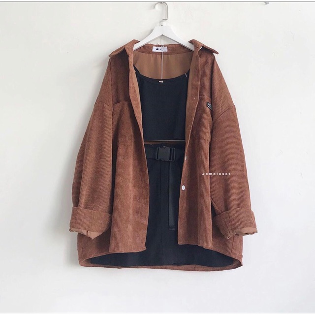 Sơ mi nhung dáng thụng oversize