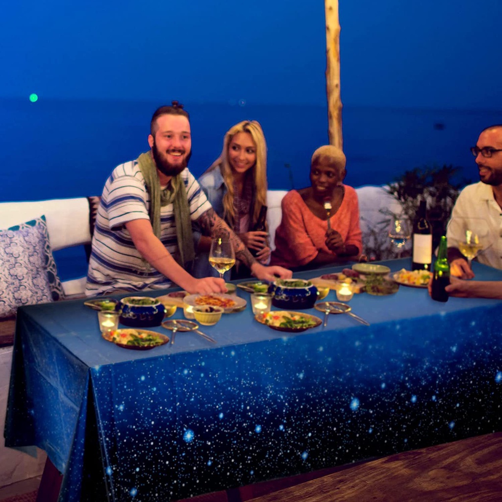 Khăn Trải Bàn Bằng Nhựa Họa Tiết Bầu Trời Sao/Mặt Trăng/Ngôi Sao 1.37MX2.74M