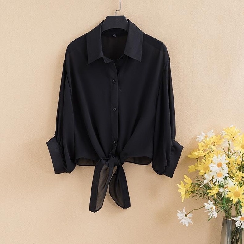 Áo Sơ Mi Chiffon Dáng Rộng Màu Trơn Thời Trang Mùa Hè 2022 Dành Cho Nữ