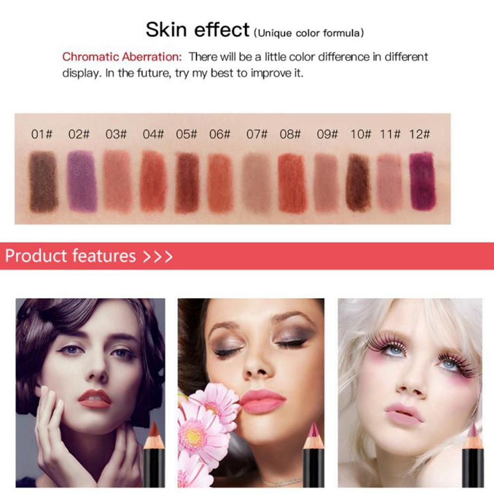 AROMA Chì Kẻ Viền Môi Dưỡng Ẩm Lâu Trôi Không Thấm Nước 12 Màu Sắc Chọn Lựa