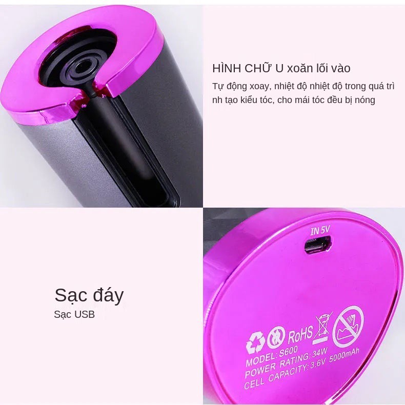 máy uốn tóc tự động không dây du lịch di USB sạc hình sóng lớn lười tạo tác sắt chống