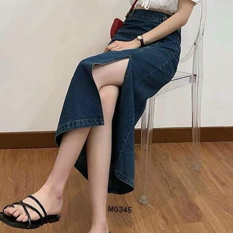 CHÂN VÁY MIDI JEAN XẺ ĐÙI