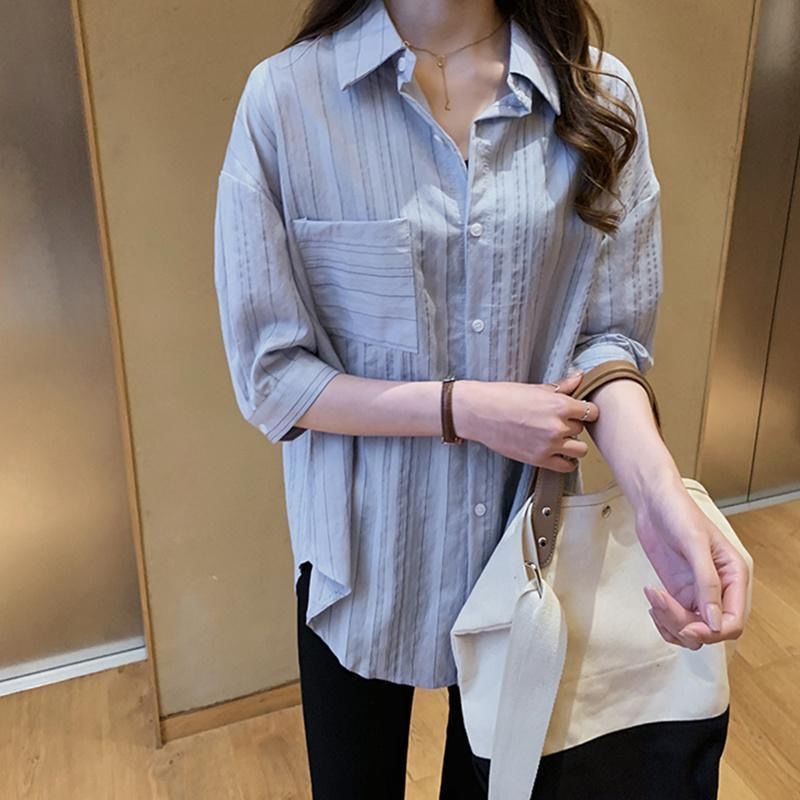 Áo Sơ Mi Dáng Rộng Họa Tiết Kẻ Sọc Phong Cách Sang Trọng Size S-4xl