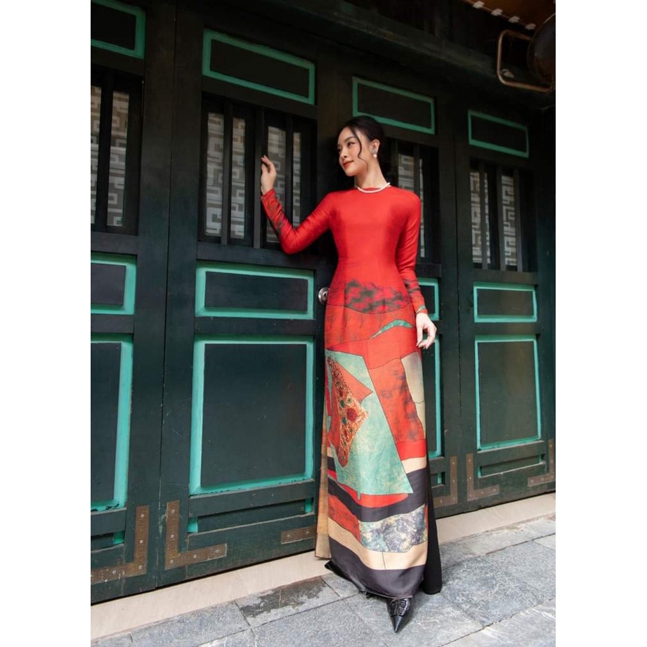 Áo Dài Đỏ Thiết Kế vải lụa Airi