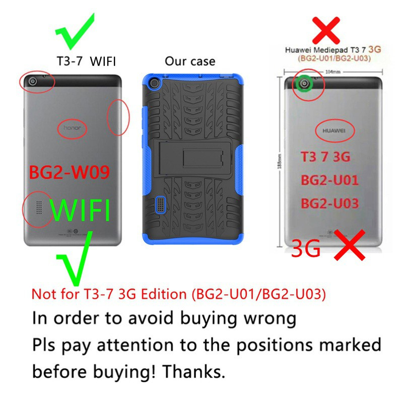 Ốp Máy Tính Bảng Tpu + Pc Chống Sốc Kèm Giá Đỡ Cho Huawei Mediapad T3 7.0 Honor T3-7 Wifi Bg2-W09