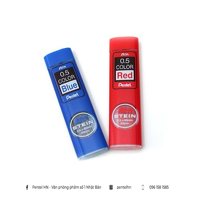 Ruột Chì Kim Pentel Ain Stein 2B Ngòi 0.5mm C275-RD Chì Đỏ và C275-BL Chì Xanh | Cấu Trúc Tổ Ong Siêu Cứng (20 Ruột)