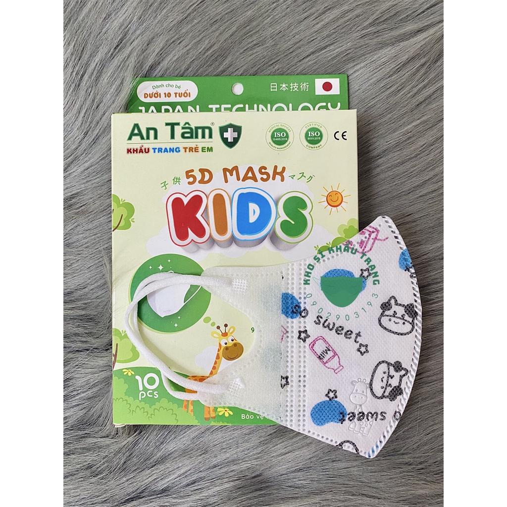 Khẩu trang 5D kids An Tâm dành cho bé 3- 8 tuổi hộp 10 cái