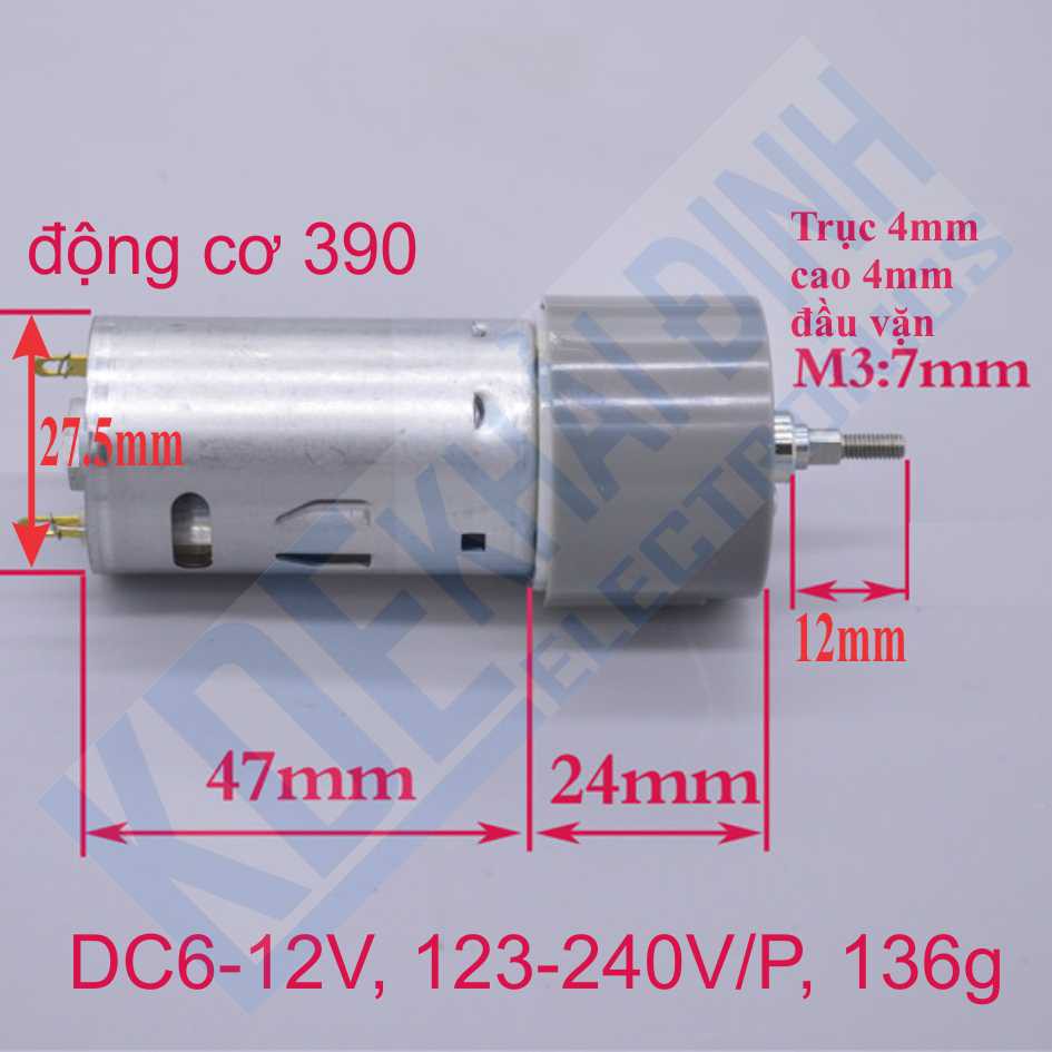 động cơ giảm tốc RS-390 6-12V 123-240V/P, trục vặn, 0.9A 136g kde2561