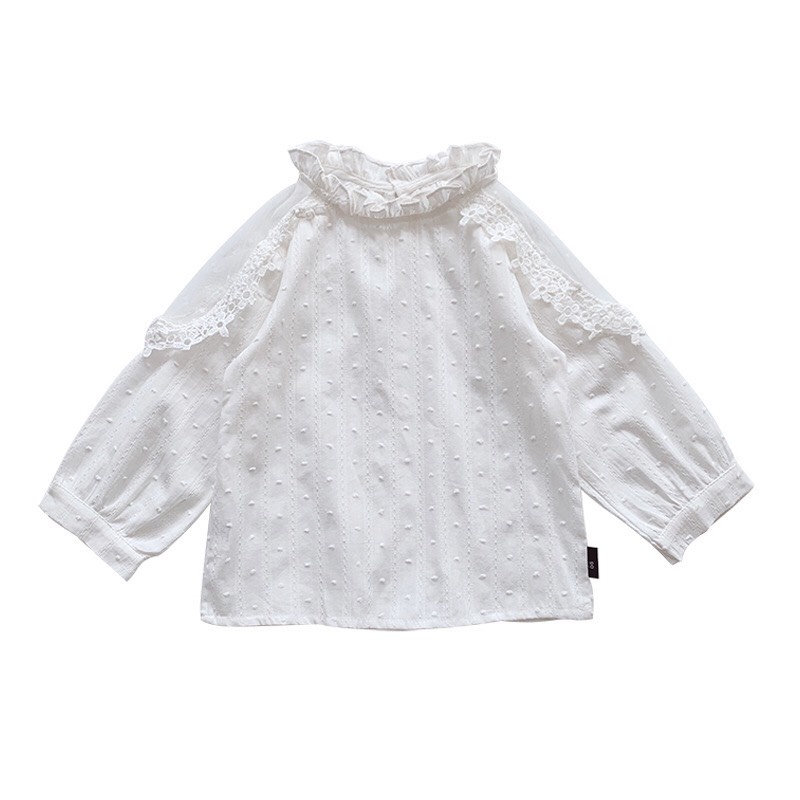 (10-28kg)Áo Sơ Mi Phối Ren Bé Gái, Phong Cách Hàn Quốc Hàng Quảng Châu Cao Cấp