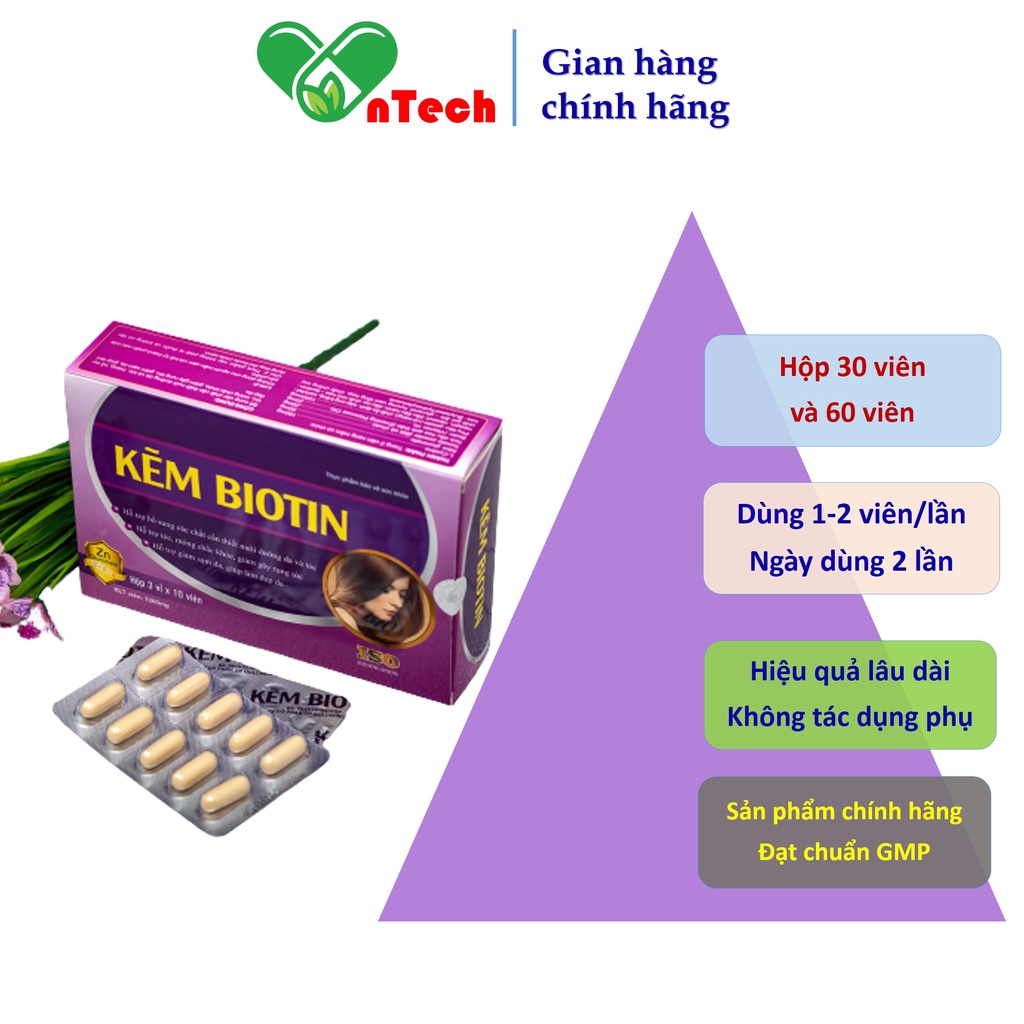 Viên uống bổ sung kẽm GOLDWINGS Kẽm Biotin Giúp tóc chắc khỏe ngăn gãy rụng làm sáng đẹp làn da hộp 60 viên