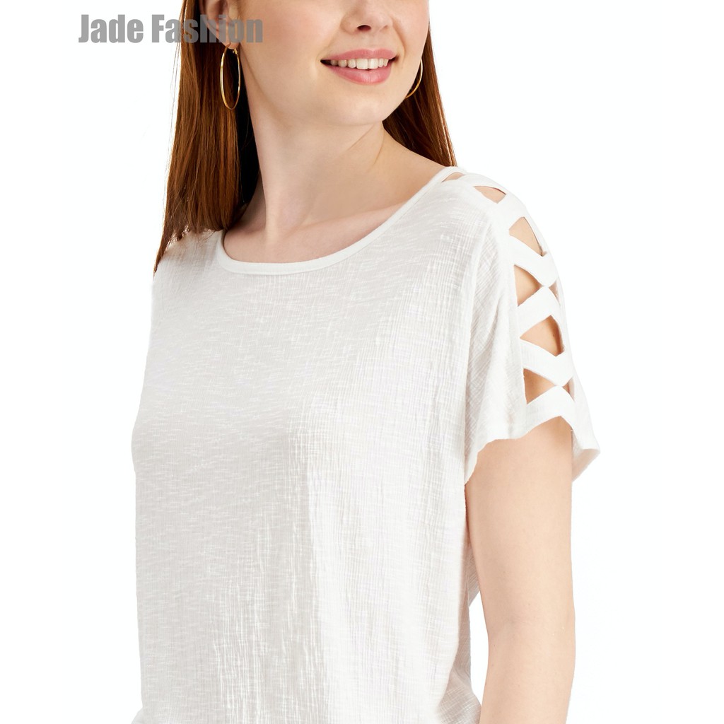 Áo thun khoét vai áo kiểu tay ngắn VNXK - Màu Trắng Size S,M,L | BigBuy360 - bigbuy360.vn