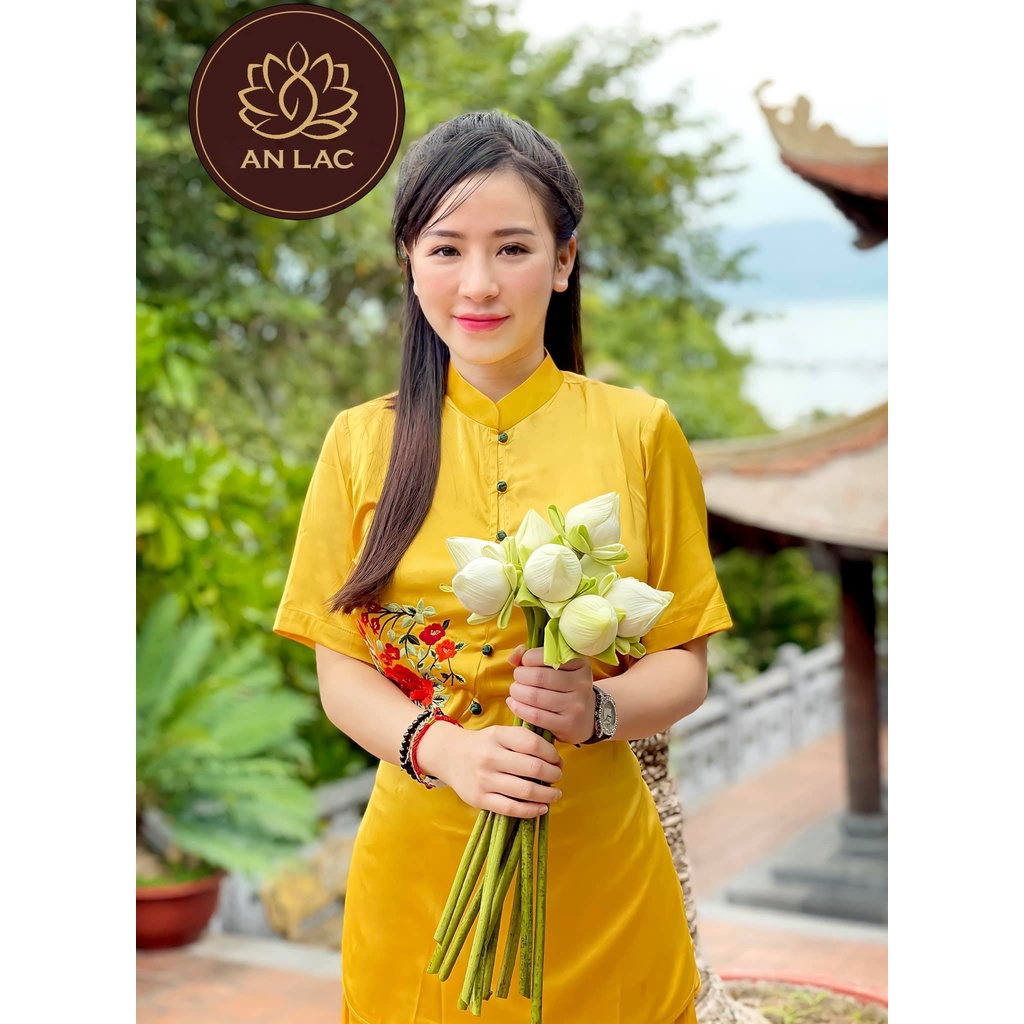 ÁO LAM PHẬT TỬ - đồ lam đi chùa - quần áo Phật tử thiết thoải mái, vải tơ lụa mềm mát, thêu hoa cao cấp Anle Store
