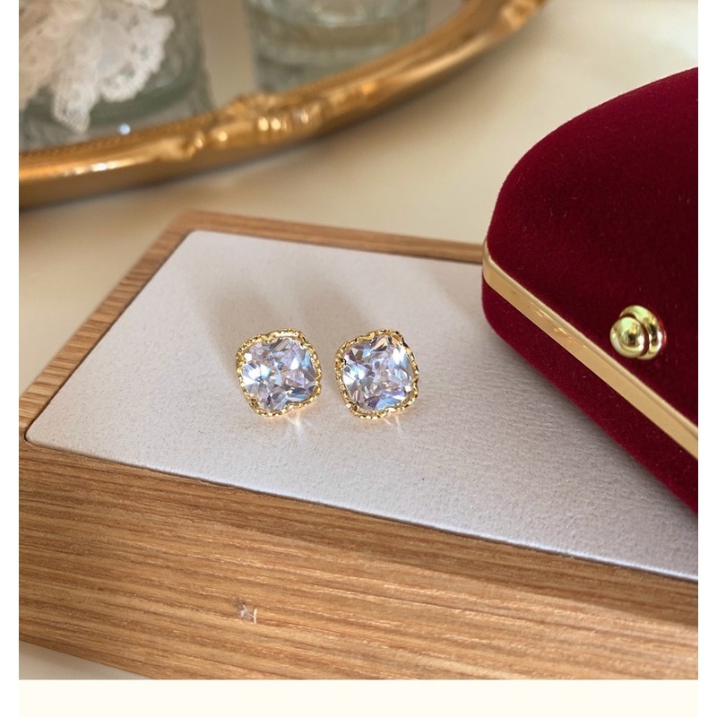 Bông Tai Mạ Bạc 925 Đính Đá Zircon Phong Cách Hàn Quốc