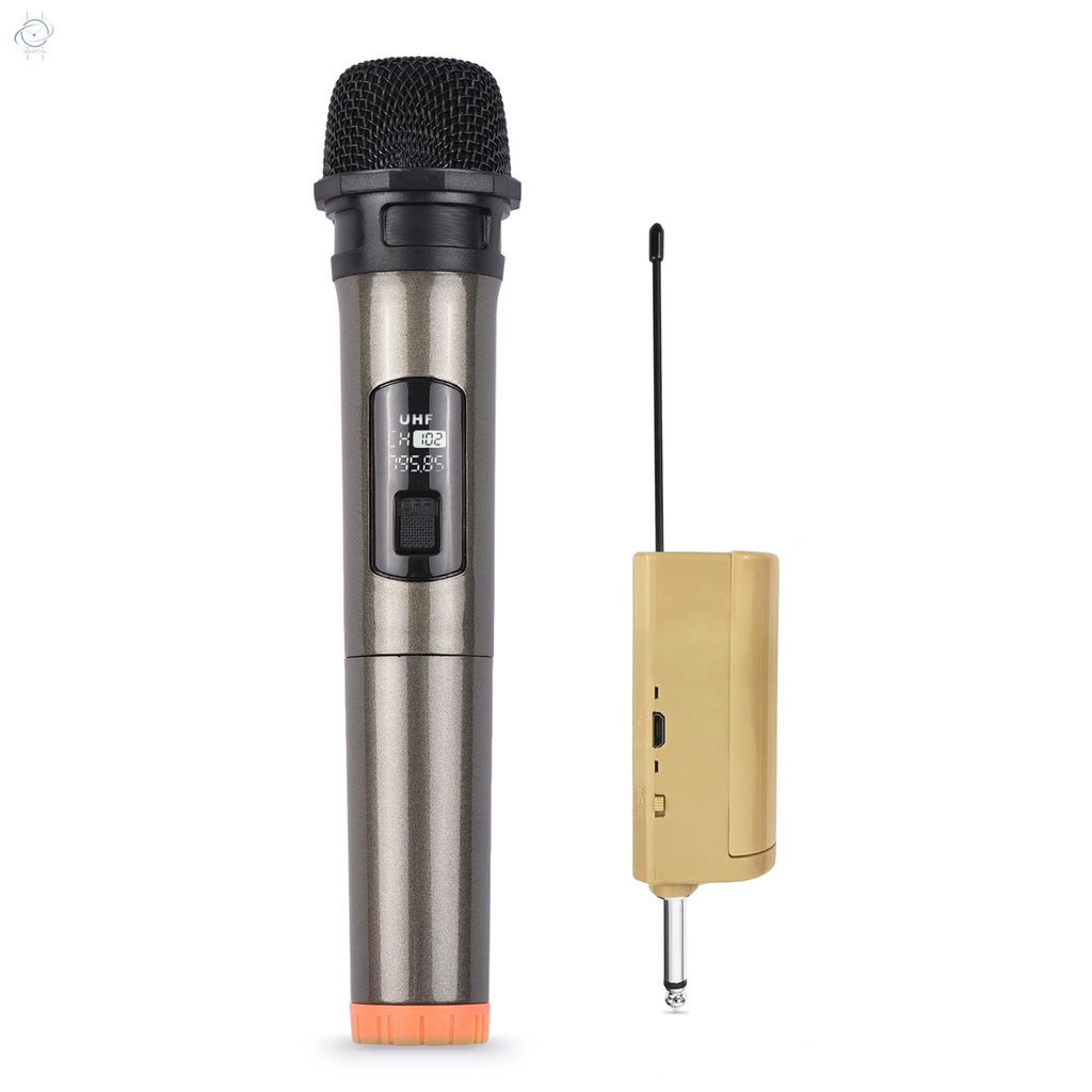 ♫Handheld Wireless Microphone UHF Dynamic Mic with Portable Mini Receiver 6.35mm Plug Compatible with Speaker Karaoke System Home Theater System Amplifier Sound Card Mixer for Karaoke Speech Meeting Stage Performance