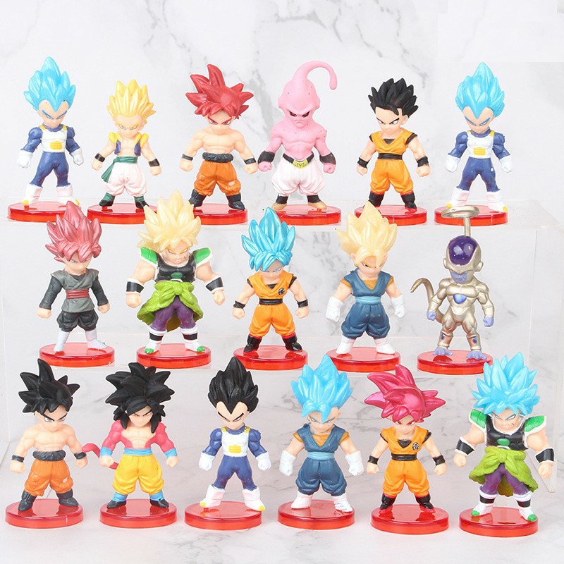 [CÓ MÓC KHOÁ] COMBO 16 Mô hình chibi goku mini dragon ball buu broly king vegeta super saiyan god dragonball Majin buu