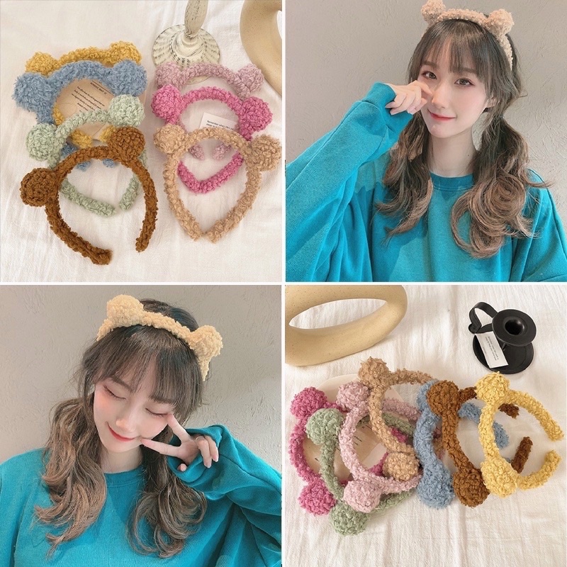 Băng Đô Cài Tóc, Bờm Tóc Lông Cừu Tai Gấu Dễ Thương - Băng Đô Rửa Mặt Trang Điểm Cho Nam Và Nữ QUINCY1141