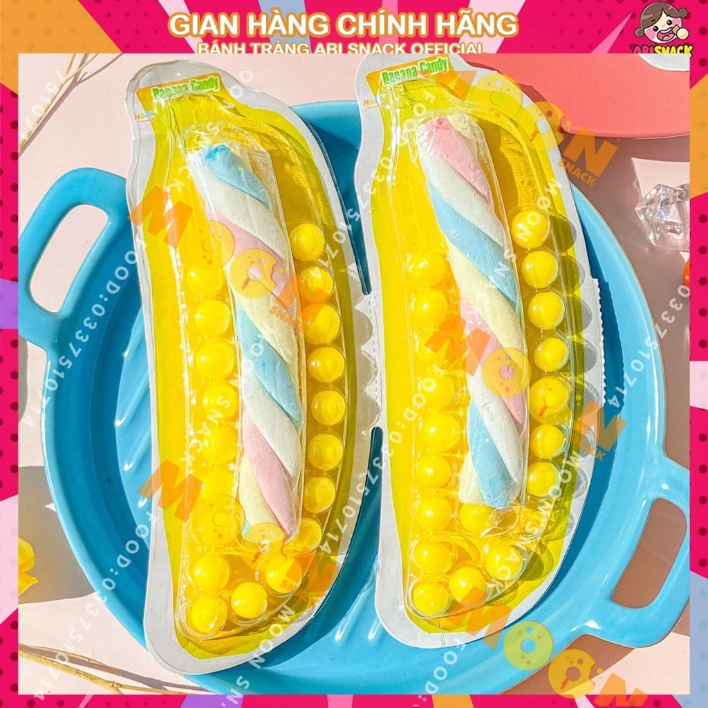Vĩ 2 set kẹo cứng viên và dẻo mềm hình chuối/ thơm siêu ngộ nghĩnh bánh kẹo Moon Snack Food