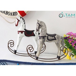 Bập bênh ngựa gỗ trang trí chân kiềng sắt W-NGUA-02
