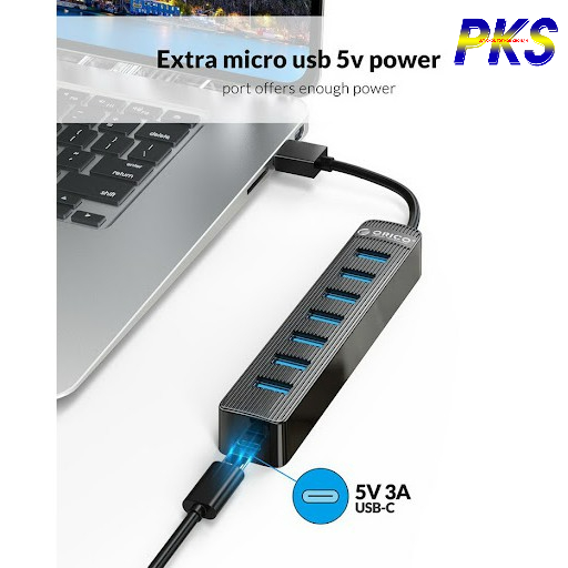 HUB chia 7 cổng USB 3.0 Orico tích hợp cấp nguồn phụ cổng Type-C tiện dụng