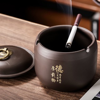 > Gạt tàn thuốc lá Zisha có nắp chống gió trang trí phòng khách nhà cổ điển chống tro bay Gạt tàn thuốc lá lớn đa chức n