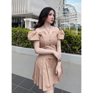 Váy kaki buộc dây cổ