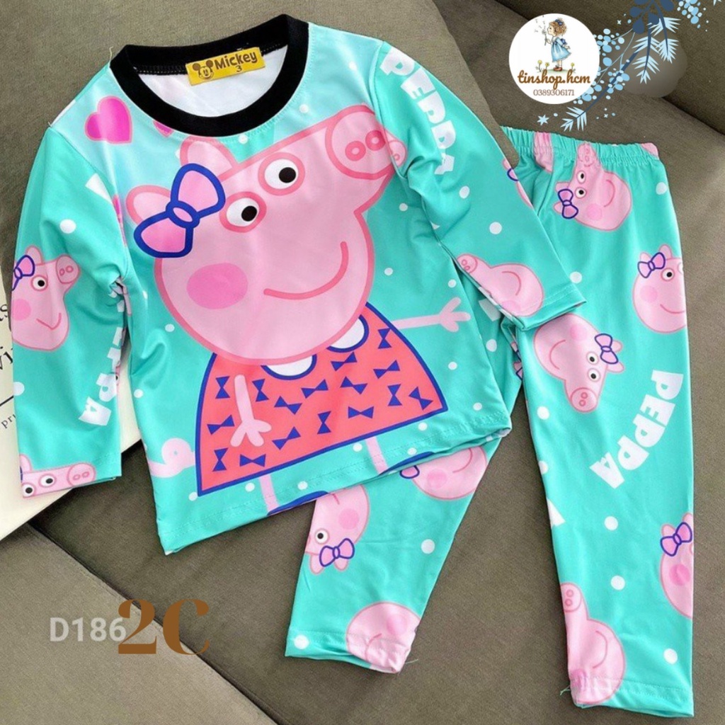 Bộ dài tay thun lạnh in hình hoạt hình siêu đáng yêu cho bé gái size đại từ 22-45kg - Đồ bộ bé gái 100% cotton